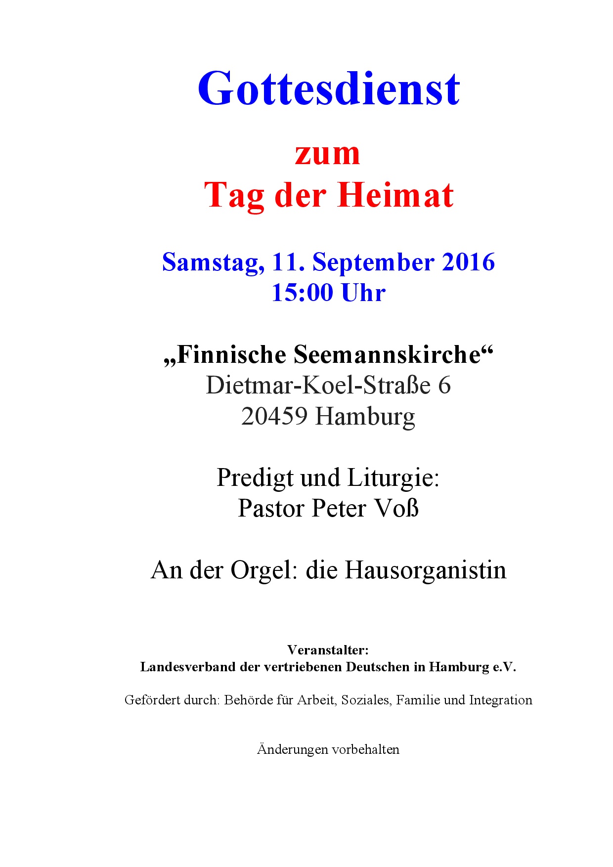 Einladung zum Gottesdienst am 11.9.2016